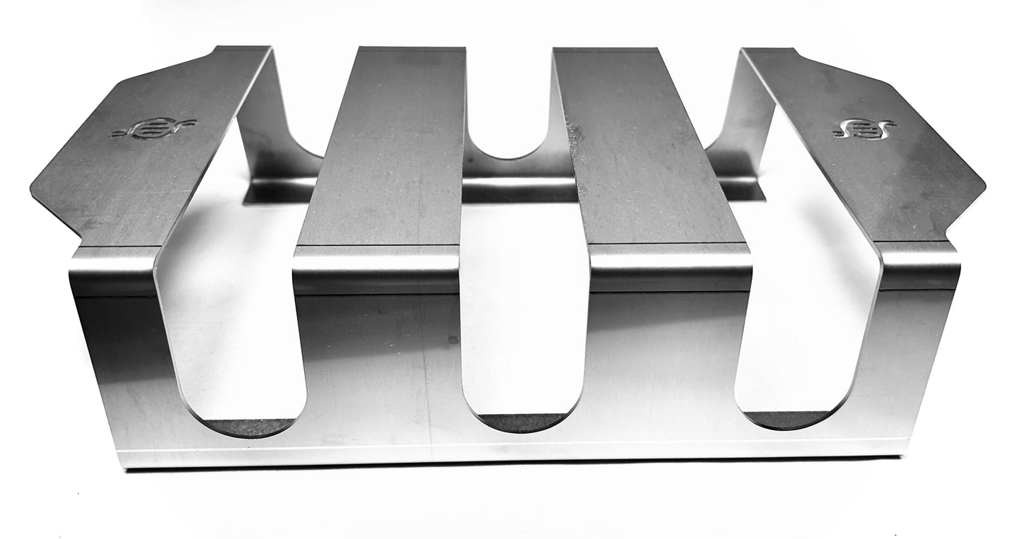 Porta Costate e Fiorentine in Acciaio Inox per cottura verticale su Barbecue
